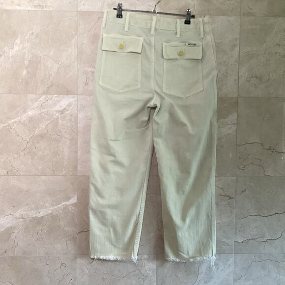 MOTHER Straight Patch Pocket Ankle Fray Jeans, Size 28, Butter Yellow Fall Denim - Picture 8 of 16